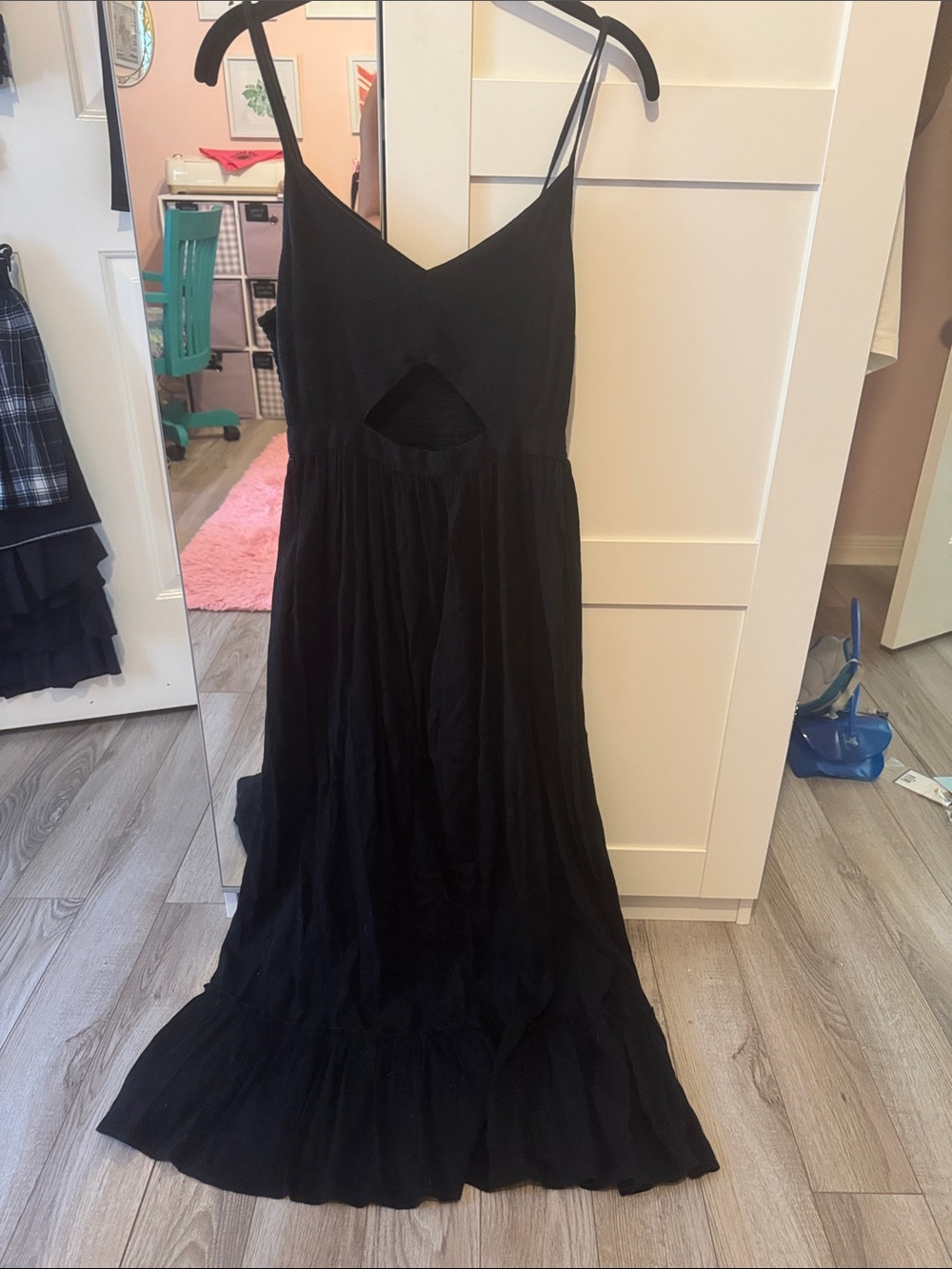 aerie Black Spaghetti-Strap Maxi Dress with Front Cutout - Picture 1 of 5